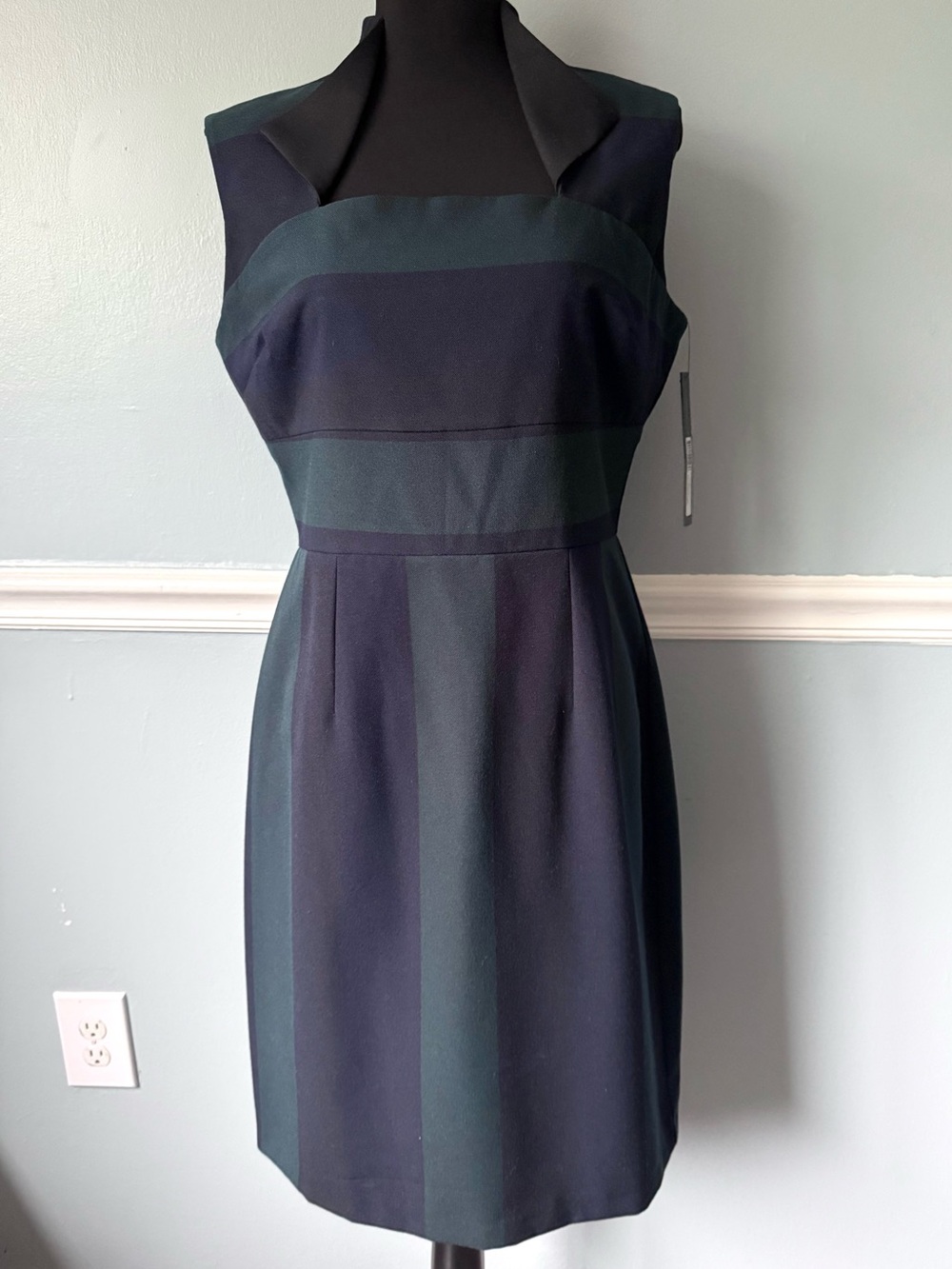 Marc Jacobs Navy and Dark Green Striped Midi Dress 8